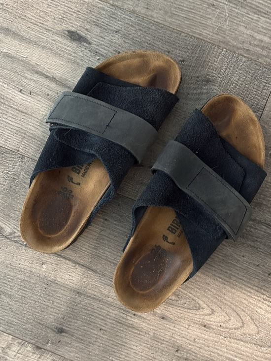 Birkenstock Shoes - Birkenstock Blue Suede Cross-Strap Sandals